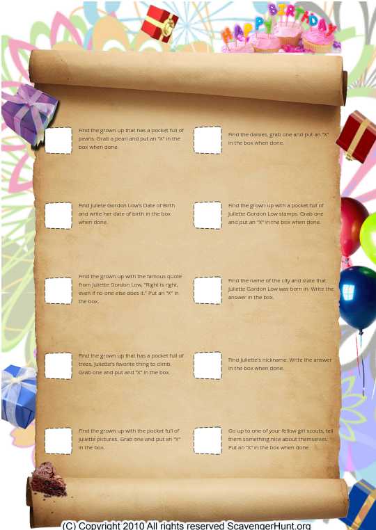 Juliette Gordon Low Birthday scavenger hunt