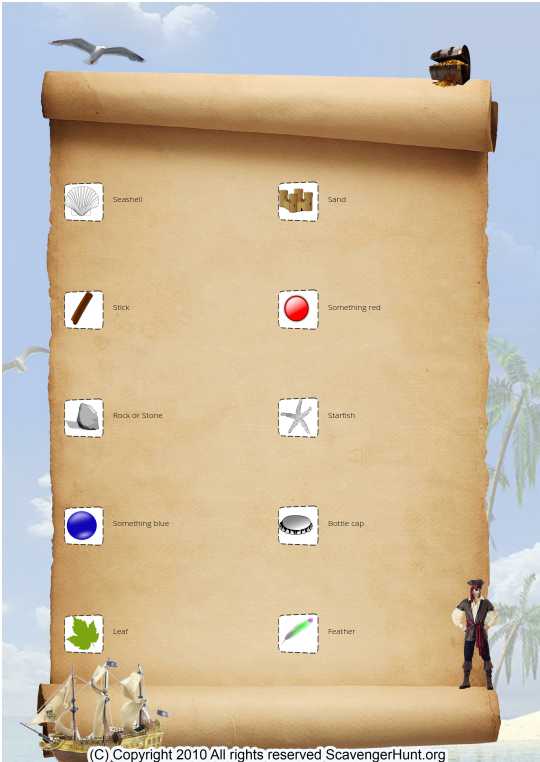 Pirate Scavenger Beach Hunt