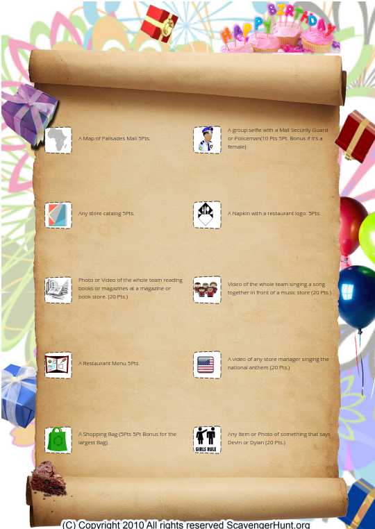 D and D`s Palisades Mall Scavenger Hunt